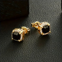 USA Square Black Stud Rectangle 5A+ Cubic ZIRCON 14K Gold Plated Jewelry Aretes De Hombre CZ Diamond Earrings for Men Women