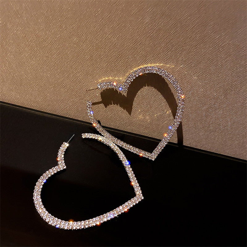 FYUAN Fashion Big Heart Crystal Hoop Earrings for Women Bijoux Geometric Rhinestones Earrings Statement Jewelry Gifts