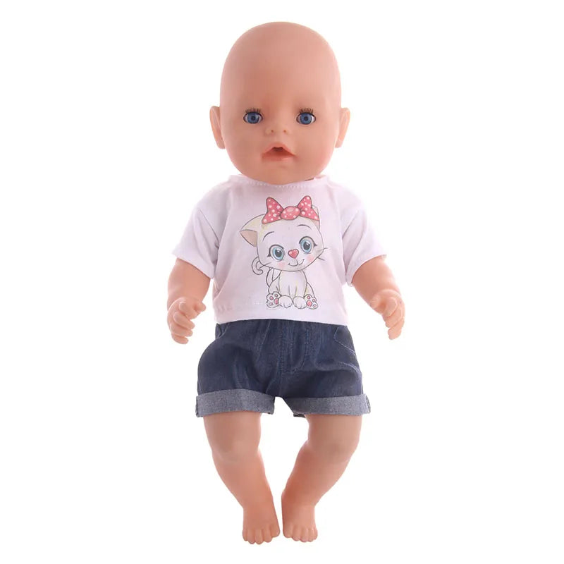 Doll Baby Clothes Kittys Kitten Cat Cartoon Dress Shoes Fit 18 Inch American&43cm Reborn New Born Baby Doll OG Girl`s Toy Doll