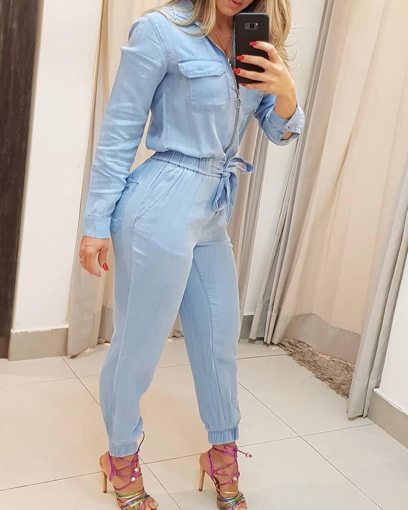 2021 Jumpsuit female long sleeve slim fit lace up waist jumpsuit casual jumpsuits