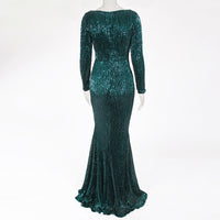 Enenthelabel O Neck Full Sleeved Maxi Dress Stretch Sequined Floor Length Evening Party Dress