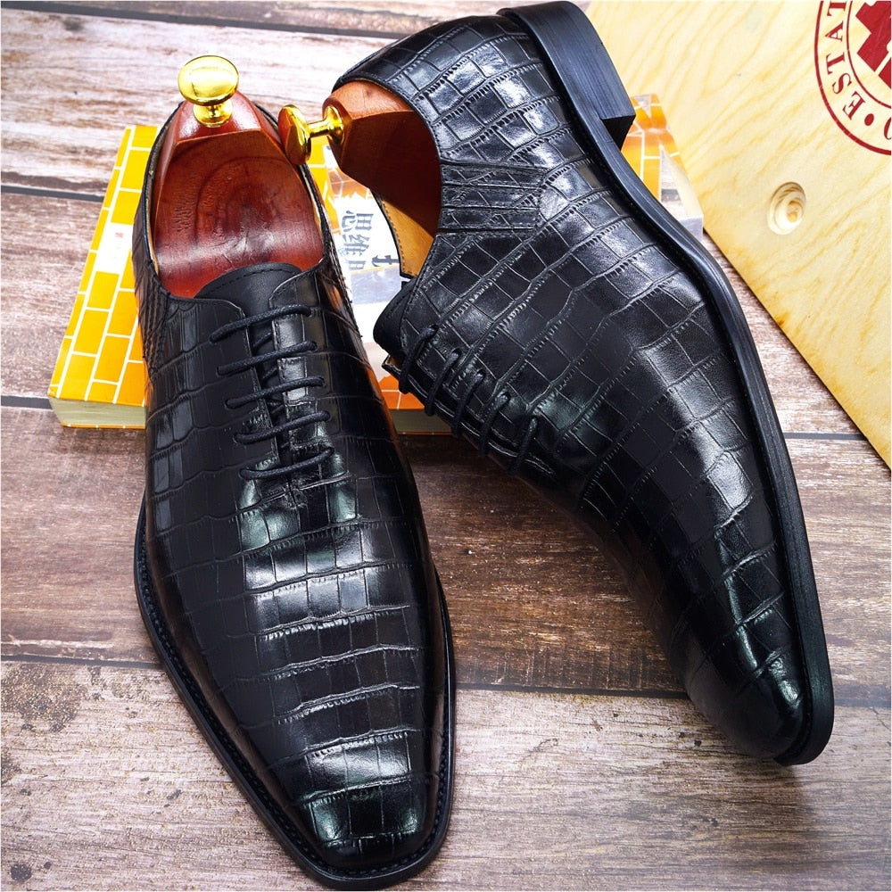 Big Size 6-13 Handmade Mens Oxford Shoes Genuine Leather Crocodile Print  Shoes