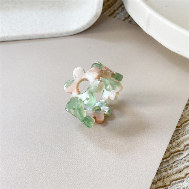 Flower Resin Rings for Women Color Butterfly Personality Contrast Opening Adjustable Finger Jewelry Gift Acrylic 2021 New Trendy