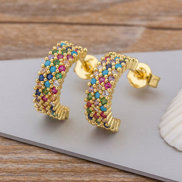 New Arrival Original Design Fashion Rainbow Earrings Jewelry Semicircle Girls Zircon Stud Earrings Best Birthday Party Gift