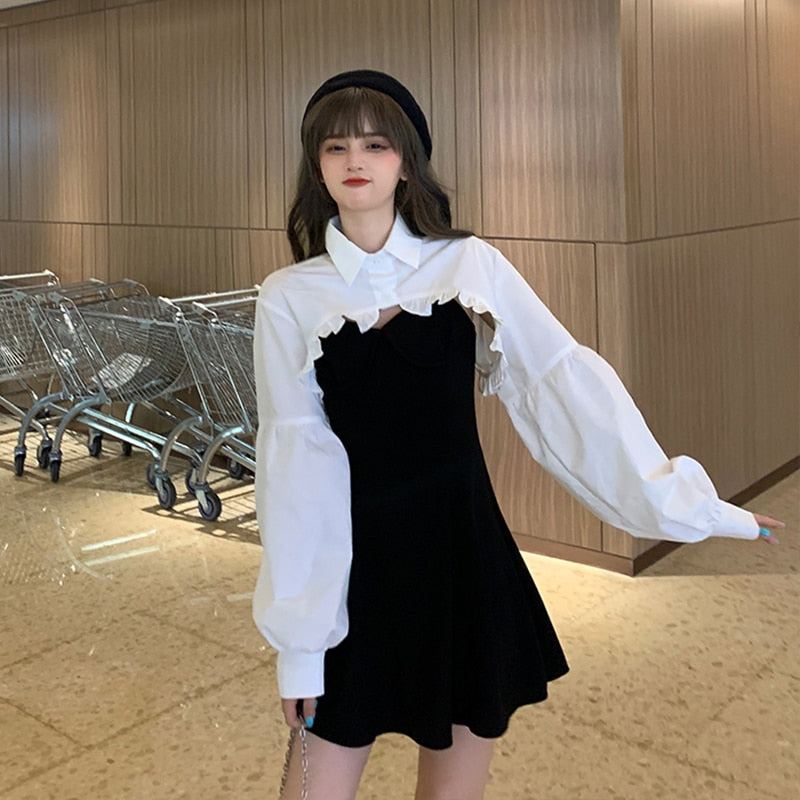 Elegant Party Dress Women Long Sleeve Sweet Empire High Street Mini Dress Gothic Y2k Dress Korean Summer 2021 Female Outfits