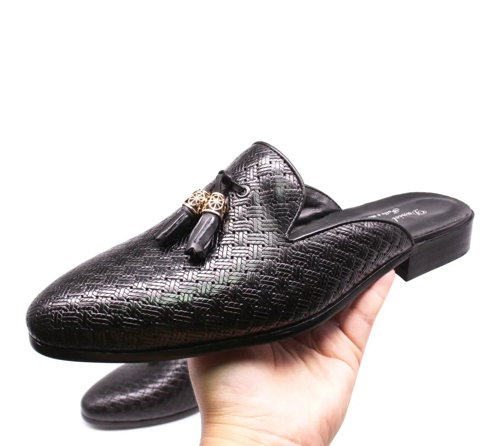 Fashion Outdoor  Half Loafers Genuine Leather Mules Tassel Men Casual Shoes