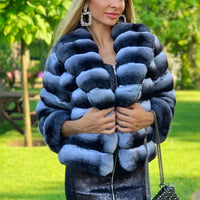 Real Chinchilla Color Rex Rabbit Fur Jacket with Turn-down Collar 2022 Fashion Luxury Women Genuine Full Pelt Rabbit Fur Coat