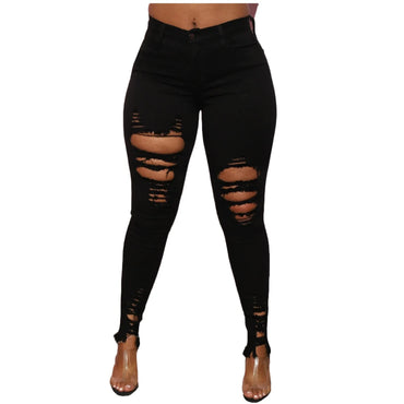 New Black White Stretch Ripped Jeans Skinny Jeans Women Denim Pants Holes Destroyed Knee Pencil Pants Casual Trousers