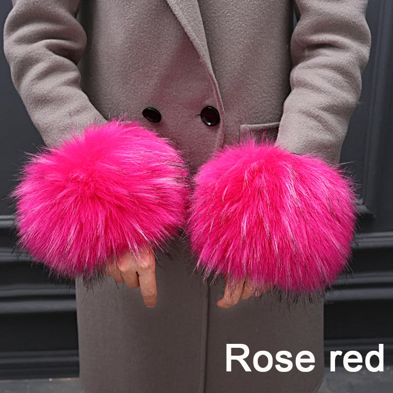 Warmer Faux Fur Plush Windproof cuff sleeve Wrist sleeve winter women Wristband Arms Gloves Accessories