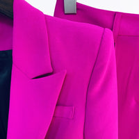 HIGH QUALITY Newest 2023 Runway Designer Suit Set Women's Single Button Blazer Flare Pants Suit Fluorescent Purple