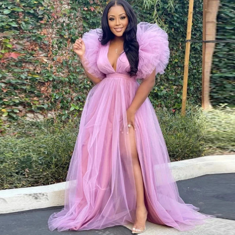 long sleeve pink tulle dress Cute Pink White Ruffles Tulle Ball Gowns for To Birthday Long Party Dr –  Mega Mart Center