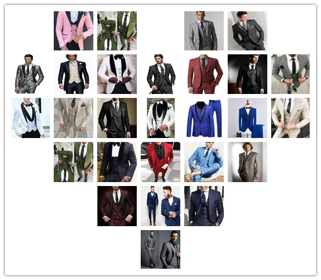 2022 Elegant Men's Business Suits Slim Fit Skinny Men Suits One Button Bridegroom Men Suit 3 Pieces(Jacket+Pant+Vest)