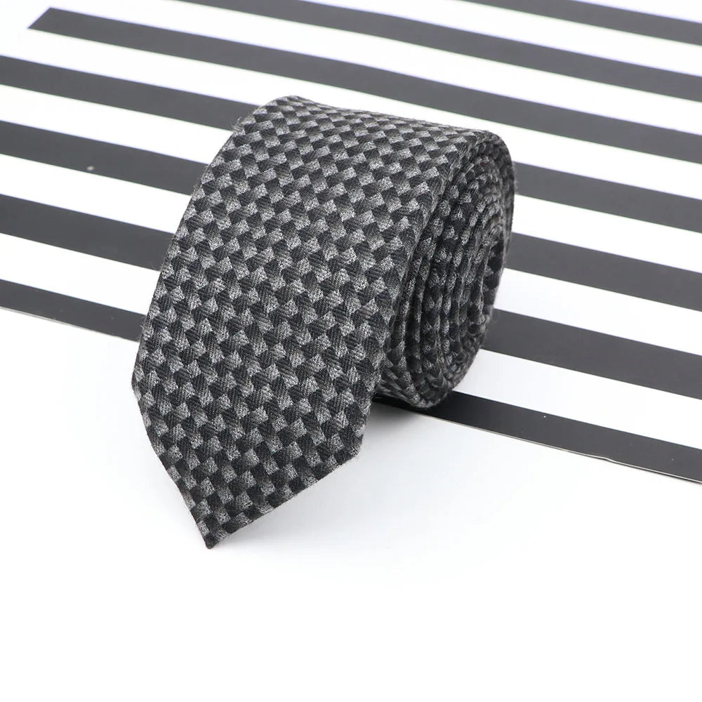 Men's  Business Diamond Check Tie Artificial Wool Cotton Dark Color Tie Striped Black Grey Necktie For Daily Accessory Paty Gift