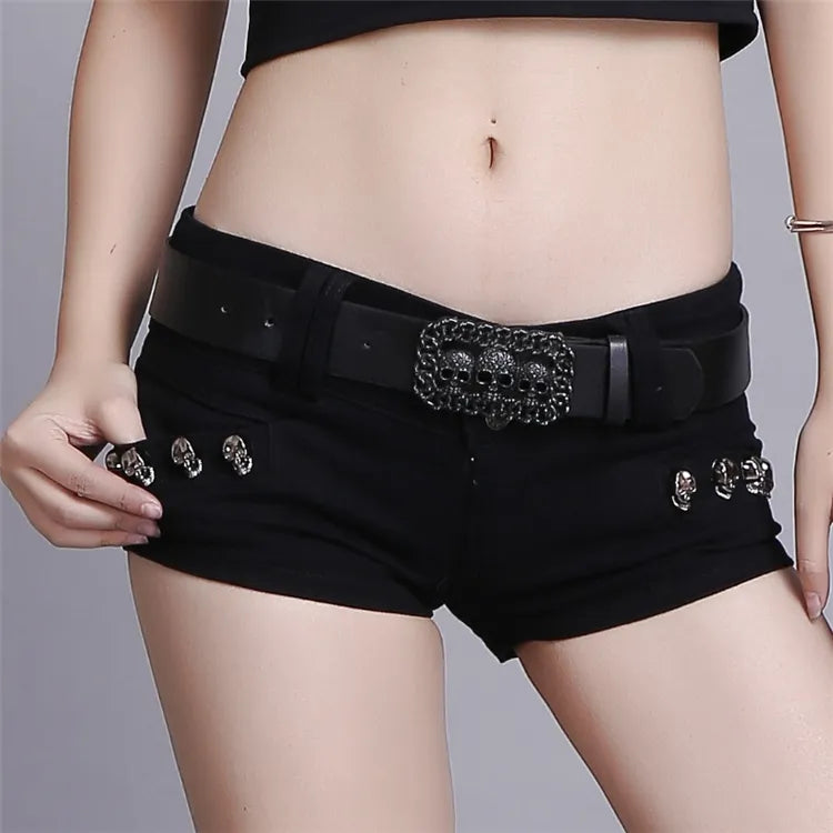 2023 Summer Hot Girls Japanese Harajuku Punk Skull Low Waisted Lace-up White Thin Denim Shorts Goth Rock Sexy Women Shorts