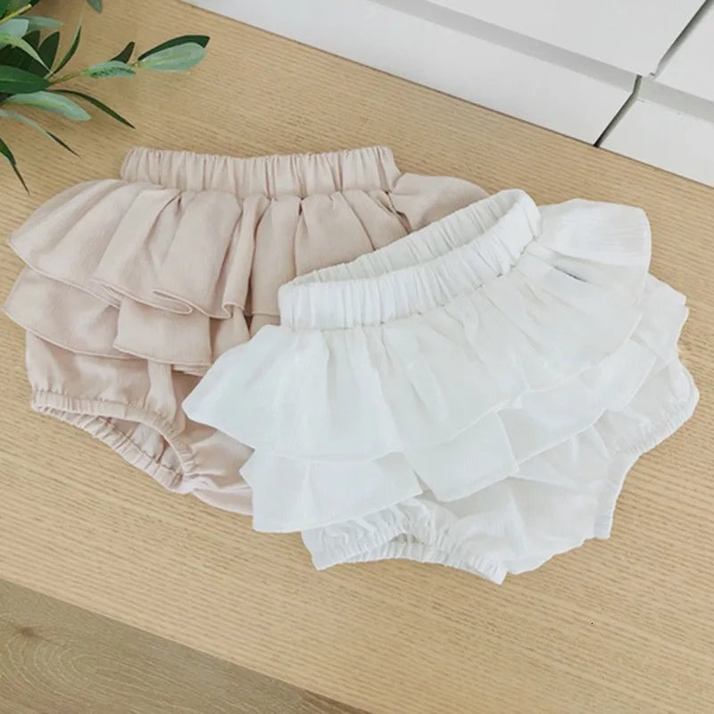 Baby Girls Ruffle Short Pant For Newborn Toddler Kids 2019 New Summer Diaper Cover Bloomers Shorts Large PP Pants Pink Beige 12M