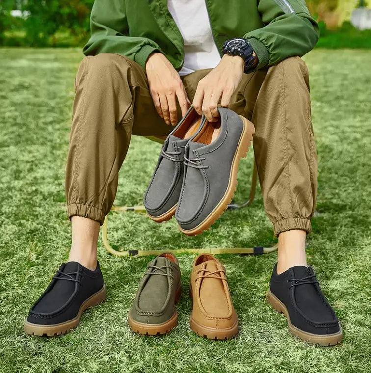 Men's Retro Casual Leather Shoes Classic Japanese Workwear for Outdoor Hiking Lace-Up