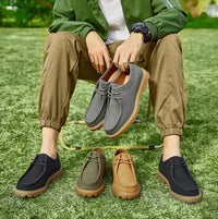 Men's Retro Casual Leather Shoes Classic Japanese Workwear for Outdoor Hiking Lace-Up