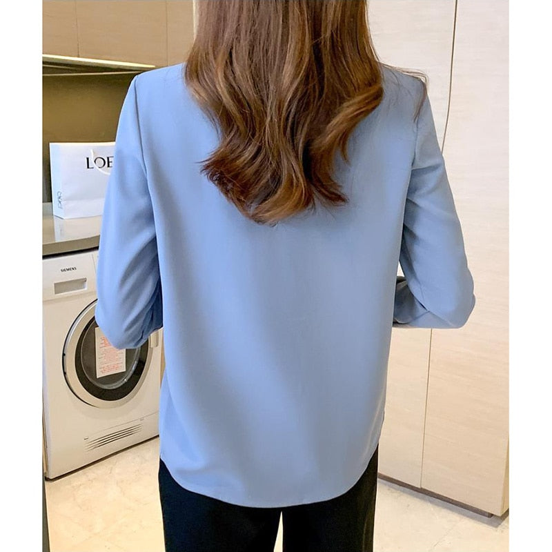 Women's Shirt Solid Basic Chiffon Shirts 2023 Spring Autumn New Commuter Work Wear Long Sleeve Lapel Blouse Female Clothing 3XL