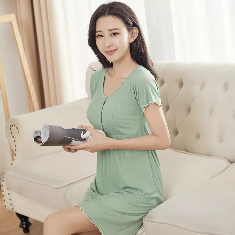 Fdfklak Summer New Maternity Dresses Short Sleeve Modal Soft Nightgown For Pregnant Women M-XXL Large Maternity Nightwear