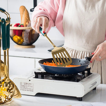 Luxury Cookware Kitchenware Sets Green Gold Colander Shovel Powder Kitchen Tools Ceramic Handle Hook Up Storage Metal Shovel