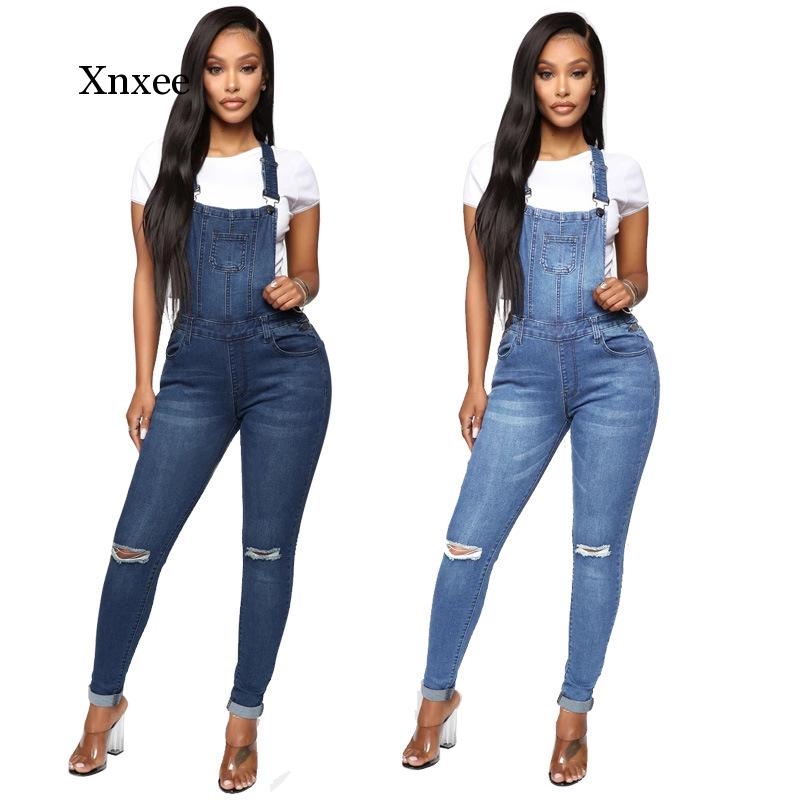 Jeans Woman Denim Women&#39;s Overalls Ripped Jeans for Women High Waist Jumpsuits Stretch Pants Female Jumper Trousers blue vintage