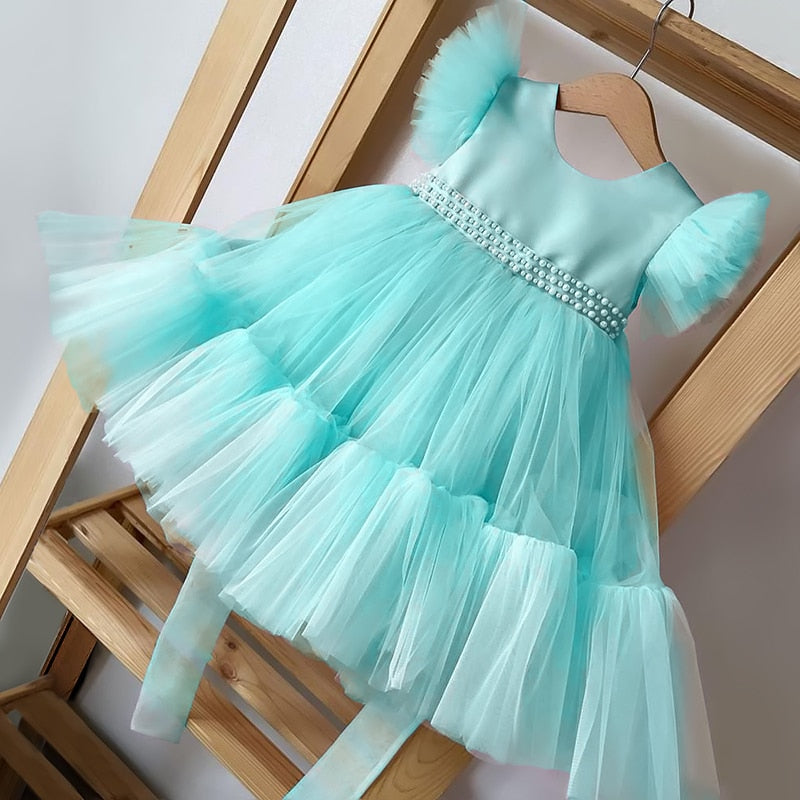 Pageant Formal Bridesmaid Dresses Girls Tulle Fluffy Wedding Princess Dress For Kids Elegant Children Birthday Party Prom Gown