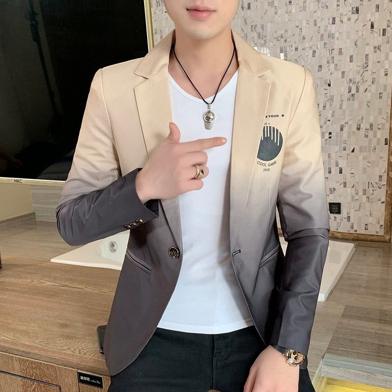 Men&#39;s suit jacket Gradient Blazer Male gothic coat New Masculino Korean Slim Casual Men&#39;s dress jacket coat luxury suit for men