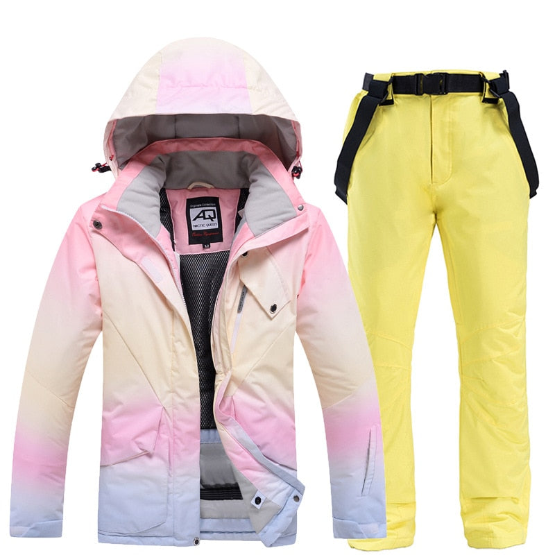 2022 New Fashion Color Matching Ski Suit Women Windproof Waterproof Jacket and Pants Suit