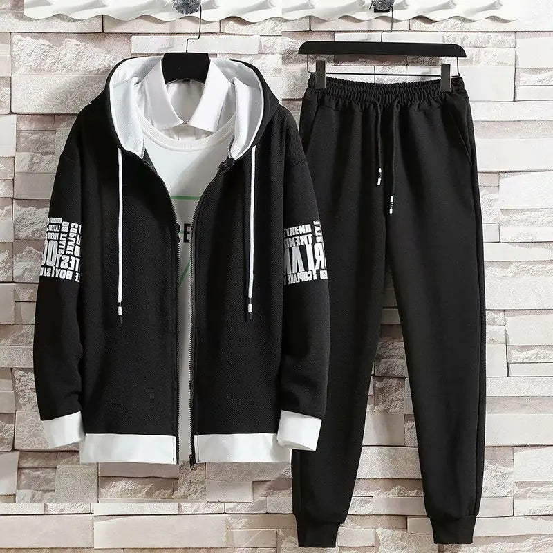 Spring Autumn Men's Sets Japan Style Long sleeve Hoodies Coat+ Elastic Waist jogger Casual Pants Fashion Sets Men Clothing Sets