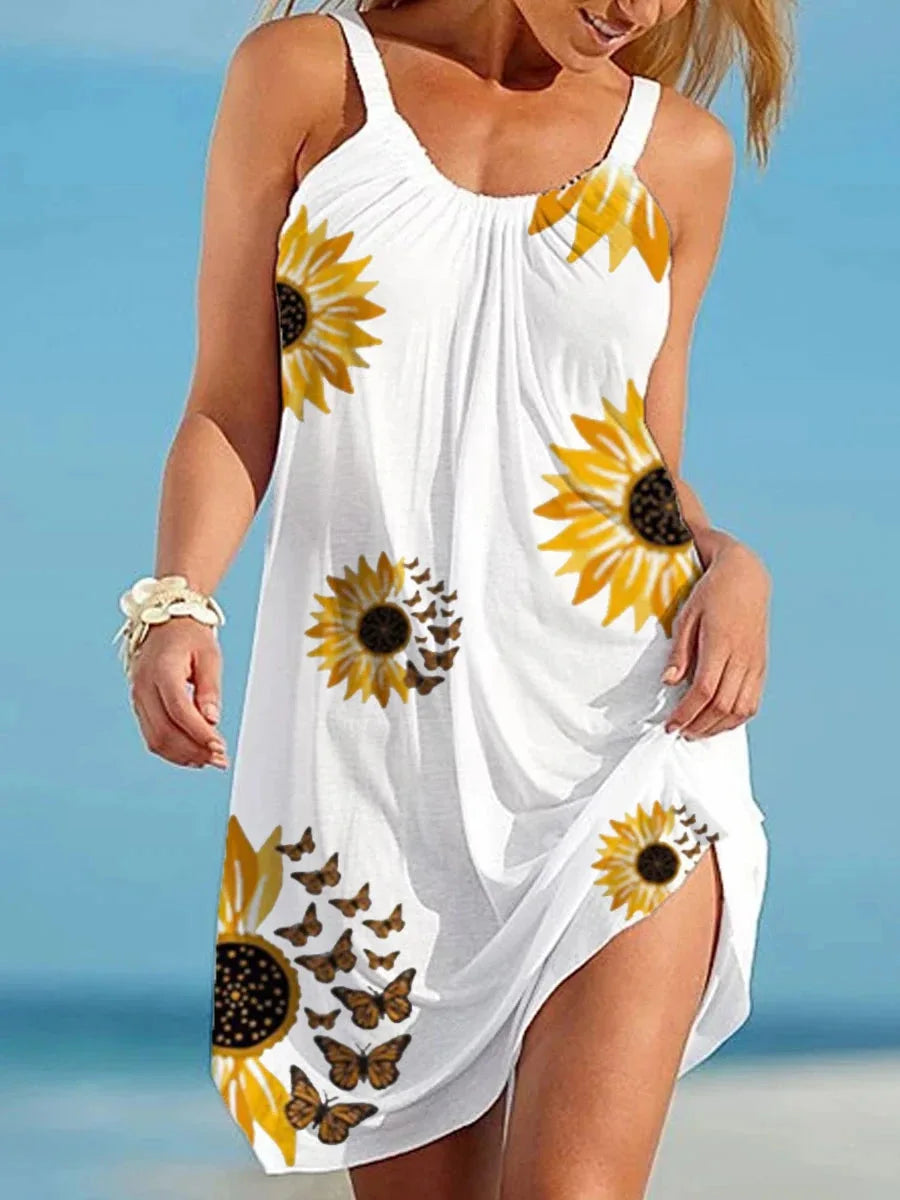 Summer Sexy Beach Dress USA Flag 3D Printed Women Spaghetti Strap Dresses Streetwear Colorful Sunflowers Boho Female Party Dress