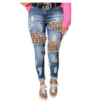 Patchwork Jeans Women Leopard Ripped Jeans Woman Trousers Ladies Femme Fashion Long Denim Pants 2021 Pantalones Vaqueros Mujer