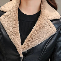 2023 Autumn Winter Women Leather Jacket Faux Fur Coat Warm Plush Thicken Female Slim Short Outwear Biker Motorcycle Clothes