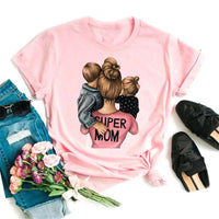 Maycaur Women Cartoon Mom Mother Boy Girl Print Mother Lady T-shirts Casual Top T Shirt Ladies Womens Graphic Female Tee T-Shirt