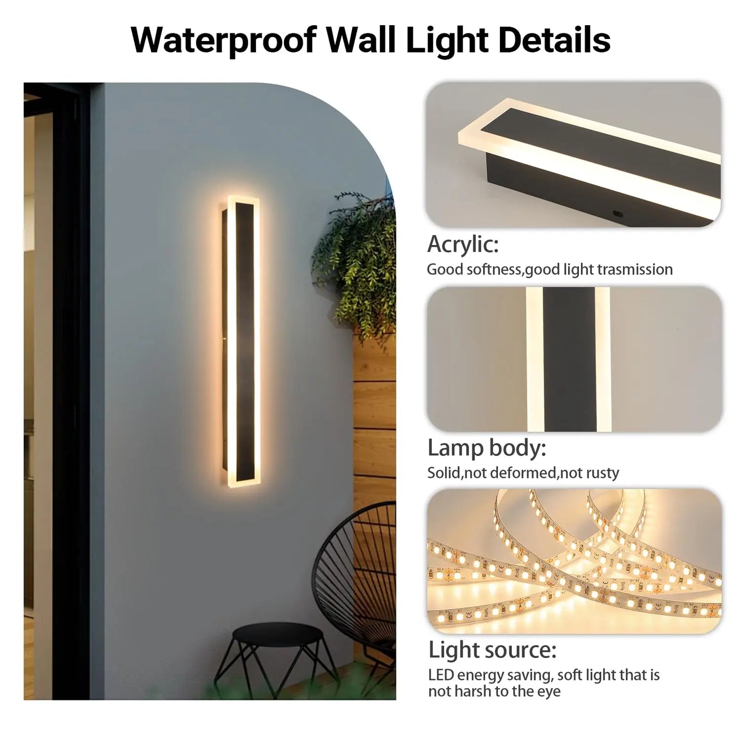 Modern Minimalist Dimmable  Outdoor Wall Lamp Waterproof Long Wall Lamp for Courtyard Garage Villa Indoor LED Lighting Fixtures