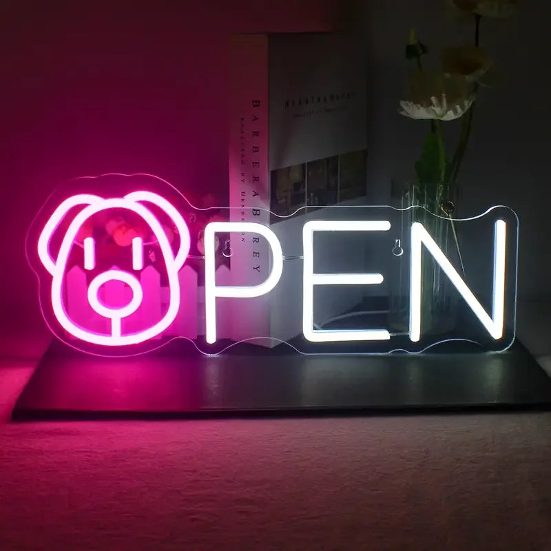 LED Neon Puppy-Themed Sign USB Powered Wall-Mounted Decorative Light for Home Man Cave New Year Mother's Day Celebration Plastic