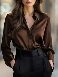 Women Autumn Solid-Color Fashionable Elegant Long-Sleeve Button-Down Shirt