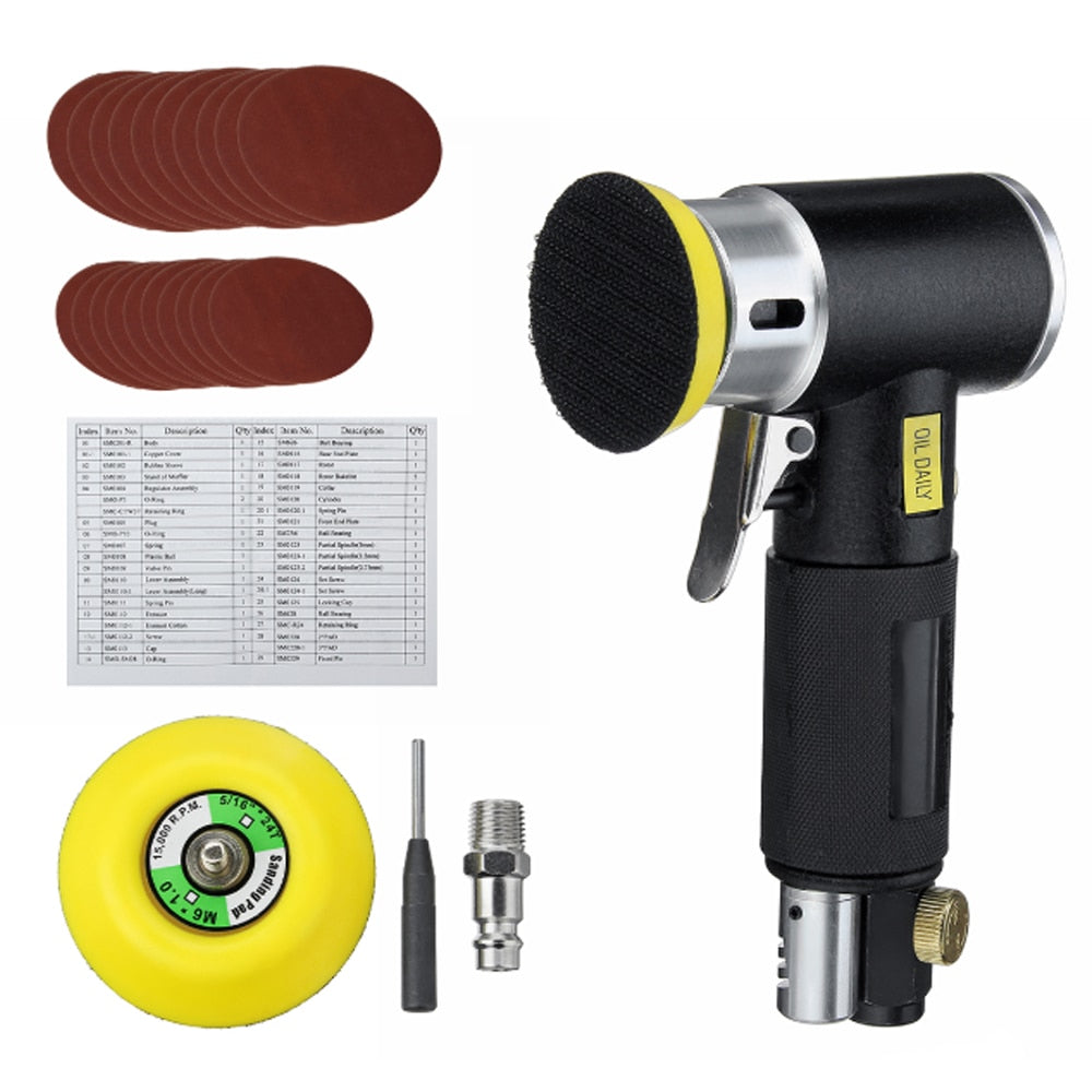 WENXING Orbit Air Sander Mini Pneumatic 1"/2"/3" Grinding Machine set for Car Polishing High Speed Air Powered Polisher air tool