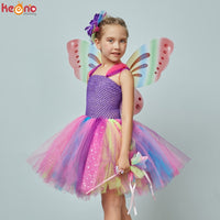 Girls Butterfly Fairy Fancy Tutu Dress Wings Costume Kids Princess Birthday Party Halloween Cosplay Kids Spring Tulle Dress