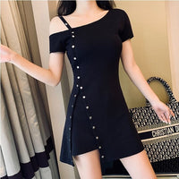 Dress Women Sexy Irregular Thin Summer Hot Chic A-line Womens Fashion Ulzzang Elegant Trendy Simple Ins Mini Off-shoulder Casual