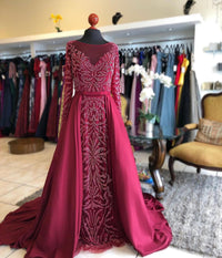 Elegant Mermaid Evening Night Dress for Women 2023 Muslim O Neck Long Sleeves Beads Sequin Formal Prom Wedding Party Gowns