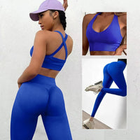 Women Seamless Suit Sportswear Sport Bra and Pants Booty Scrunch Tights Yoga Clothes High Elastic Gym Set Fitness Workout