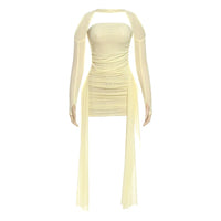 Shawl Women Ruched Side Ribbon Coquette Skinny Midnight Clubwear Party Bodycon Summer Vacation Sexy See Through Dress