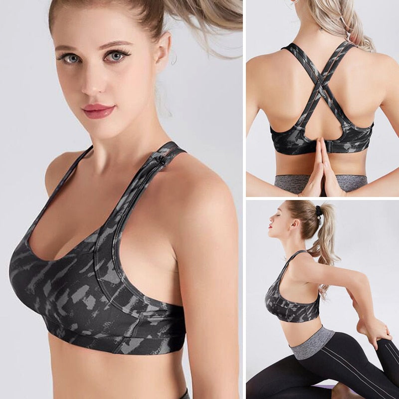 CXZD Sexy Sports Bra Top for Fitness Women Push Up Cross Straps Running Gym Femme Wear Padded Underwear Crop Tops Female