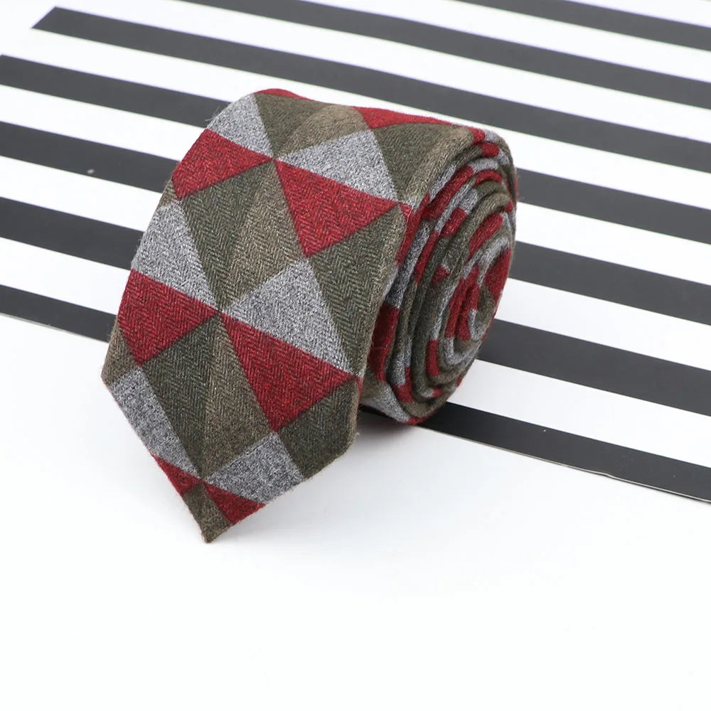 Men's  Business Diamond Check Tie Artificial Wool Cotton Dark Color Tie Striped Black Grey Necktie For Daily Accessory Paty Gift
