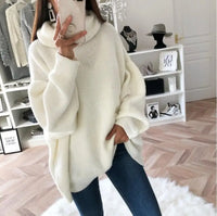 Women long sleeve turtleneck knitted sweater pull femme oversized sweater fall 2020 white/pink/brown sweaters for women