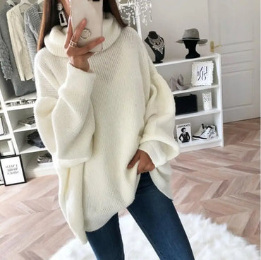 Women long sleeve turtleneck knitted sweater pull femme oversized sweater fall 2020 white/pink/brown sweaters for women