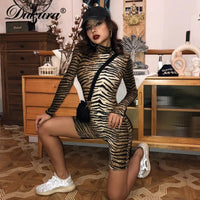 Dulzura women playsuit animal print leopard tiger bodycon streetwear clubwear sexy outfit clothes body romper 2019 autumn winter