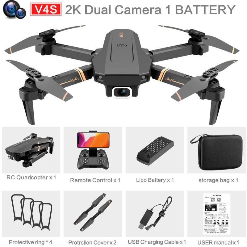 4DRC V4 RC Drone 4K 1080P HD Wide Angle Camera WiFi Fpv Dual Camera Foldable Quadcopter Real Time Transmission Dron Gift Toys