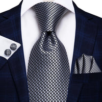Hi-Tie Blue Business Solid 100% Silk Men's Tie NeckTie 8.5cm Ties for Men Formal Luxury Wedding High Quality Gravata