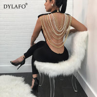 Hot Sale Pearl Chain Sexy Backless Women Sleeveless Skinny Bodycon Rompers